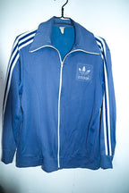 Vintage unisex Adidas football training blue track top in L|L30 W21|SKU 6685