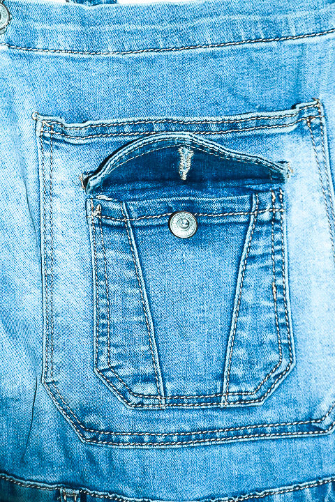 Vintage women By sasha summer denim dungaress light blue XS|L26 W18|SKU 6686