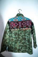 Vintage ZARA WOMAN outfitter green Camo Pom Pom zip jacket in M|L31 W23|SKU 6689