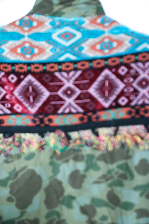 Vintage ZARA WOMAN outfitter green Camo Pom Pom zip jacket in M|L31 W23|SKU 6689