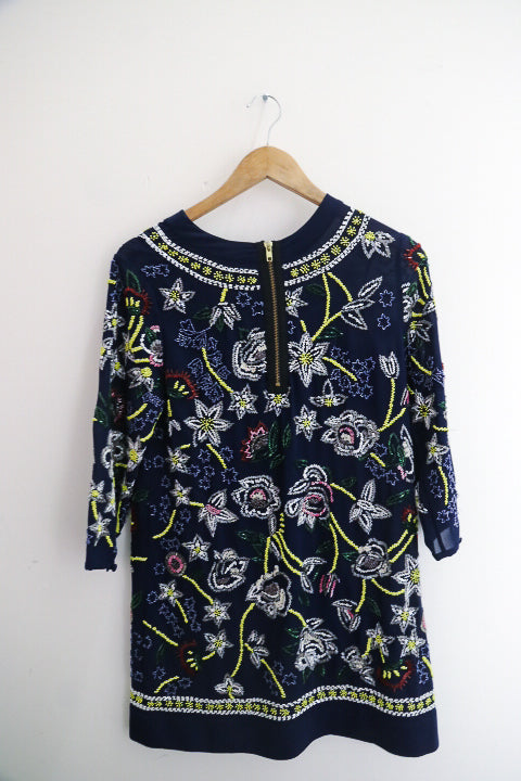 Vintage River island floral sequin midi womens blue dress siz 10