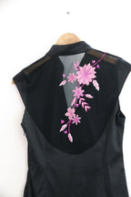 VINTAGE JANE NORMAN BLACK & PINK EMBROIDERED SATIN DRESS