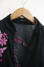 VINTAGE JANE NORMAN BLACK & PINK EMBROIDERED SATIN DRESS