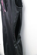 VINTAGE JANE NORMAN BLACK & PINK EMBROIDERED SATIN DRESS
