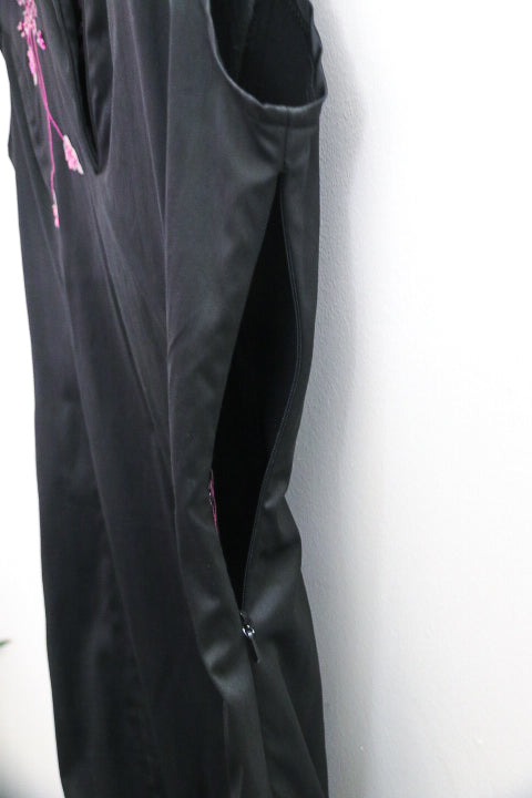 VINTAGE JANE NORMAN BLACK & PINK EMBROIDERED SATIN DRESS