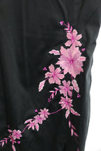 VINTAGE JANE NORMAN BLACK & PINK EMBROIDERED SATIN DRESS