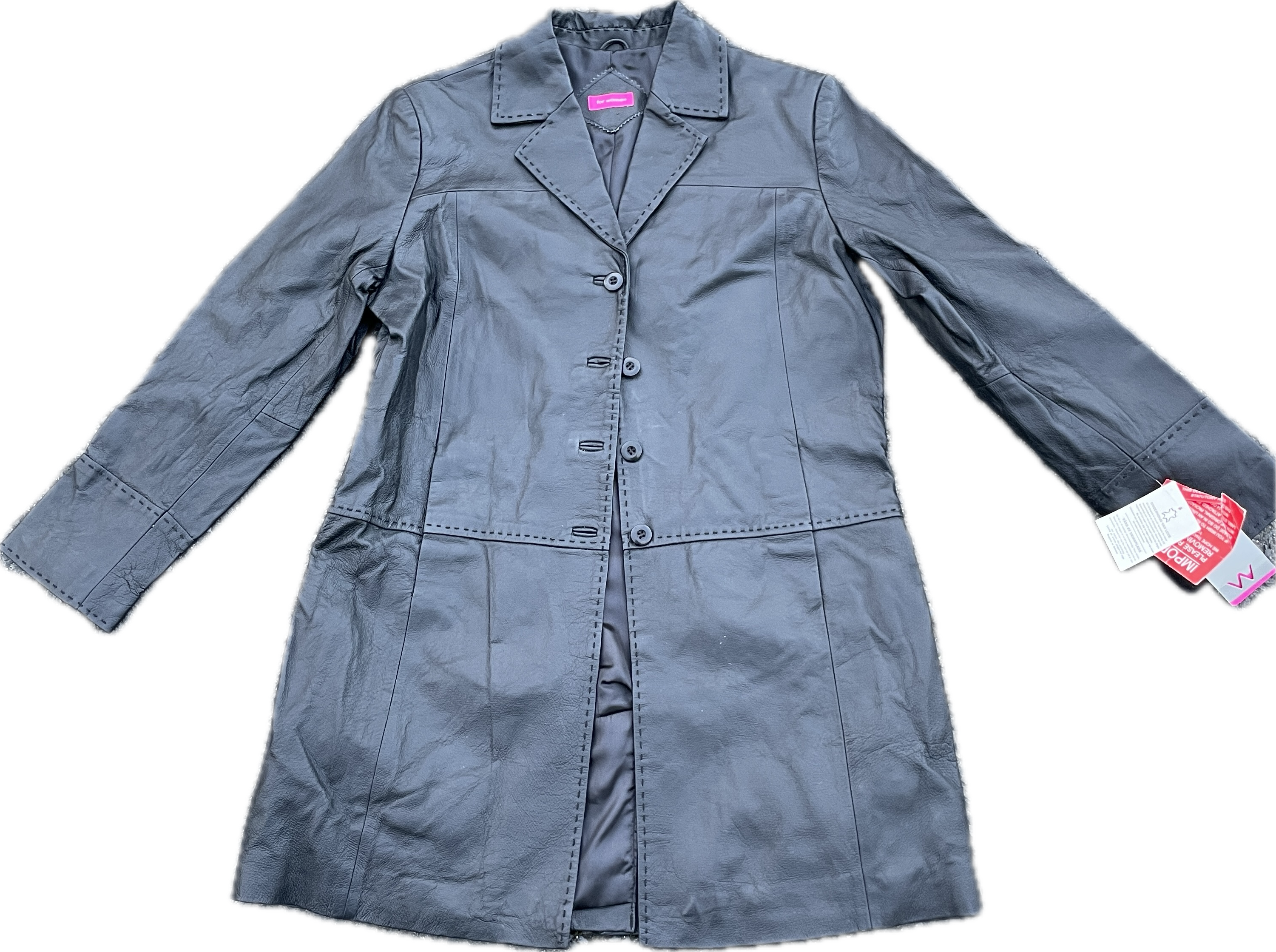 90's Deadstock Y2K Black Leather Stiche Coat Jacket, Vintage Goth Buffy Grunge Black Leather Coat, Size S  L/ xl  L 35 W 23 SKU 5307