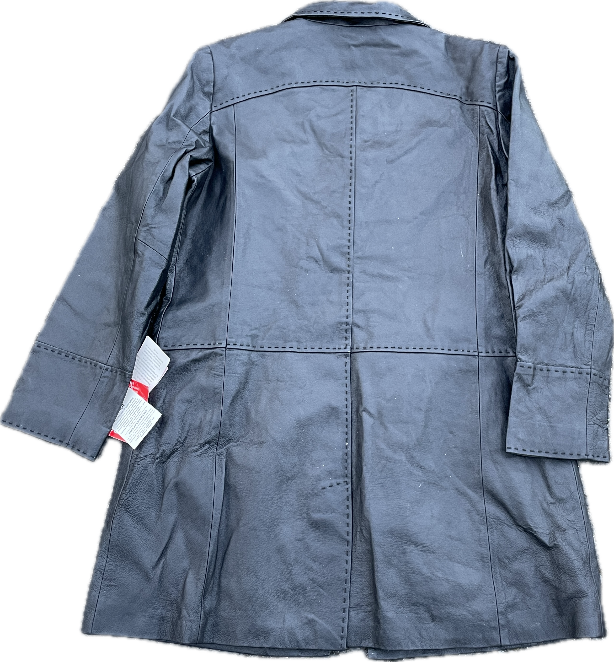 90's Deadstock Y2K Black Leather Stiche Coat Jacket, Vintage Goth Buffy Grunge Black Leather Coat, Size S  L/ xl  L 35 W 23 SKU 5307