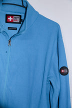Vintage mens Swiss heritage life NDK  blue fleece full zip high neck sweater in L|L31W23|SKU 6696
