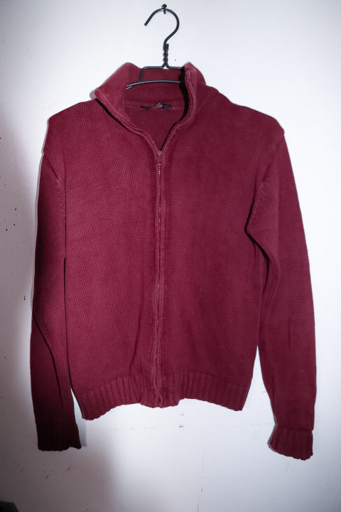 Vintage women Freeport maroon red mock neck full zip knitted sweater L|L26W19|SKU 6697
