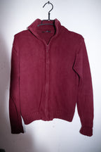Vintage women Freeport maroon red mock neck full zip knitted sweater L|L26W19|SKU 6697