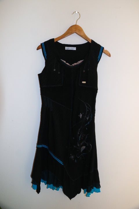 Vintage porla paris black sleeveless womens midi dress