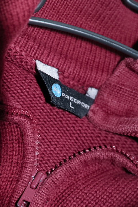 Vintage women Freeport maroon red mock neck full zip knitted sweater L|L26W19|SKU 6697
