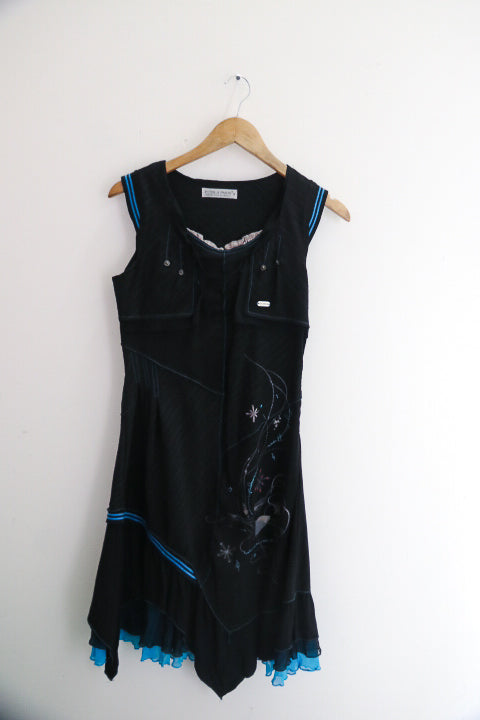 Vintage porla paris black sleeveless womens midi dress