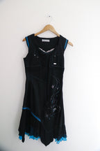 Vintage porla paris black sleeveless womens midi dress
