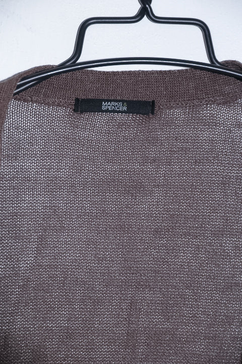 Vintage women Mark & Spencers brown open front sleeveless sweater UK 10|L34 W17|SKU 6699