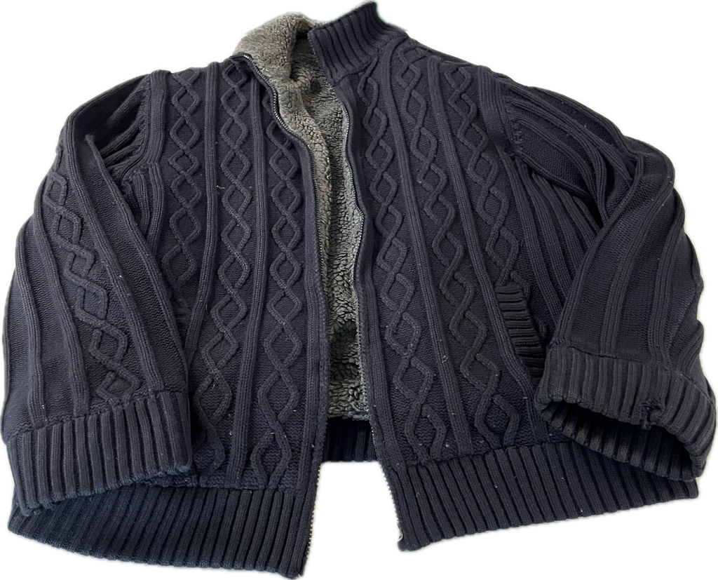 Vintage chunky wool jacket  thick wool full zipper blue sweater size Medium L 30 W 20 SKU 5311
