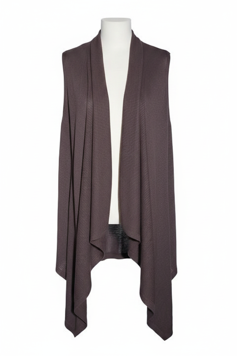 Vintage women Mark & Spencers brown open front sleeveless sweater UK 10|L34 W17|SKU 6699