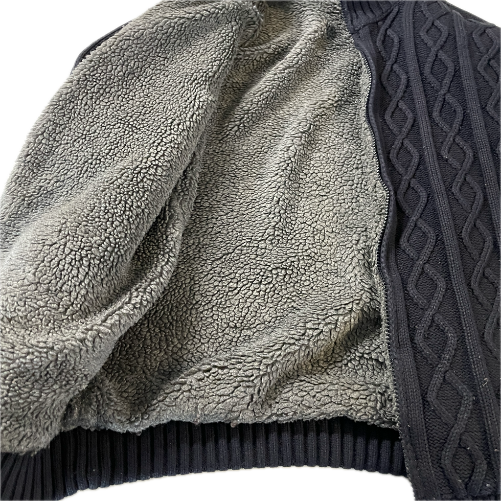 Vintage chunky wool jacket  thick wool full zipper blue sweater size Medium L 30 W 20 SKU 5311