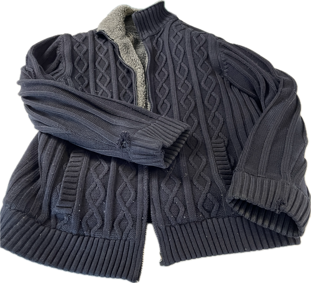 Vintage chunky wool jacket  thick wool full zipper blue sweater size Medium L 30 W 20 SKU 5311