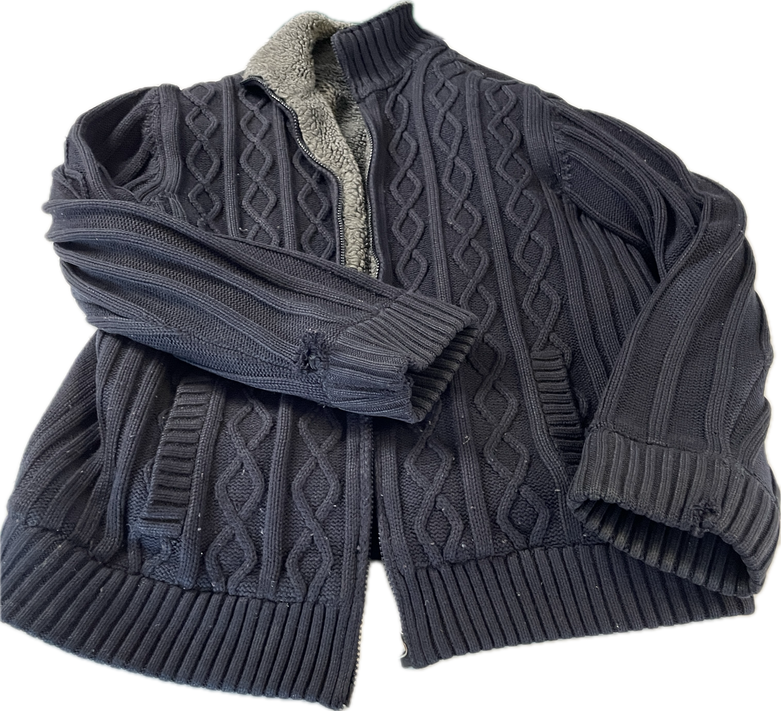 Vintage chunky wool jacket  thick wool full zipper blue sweater size Medium L 30 W 20 SKU 5311