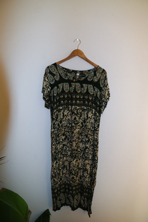Vintage womens boho maxi black beige dress size 10