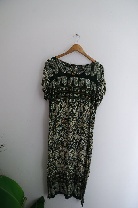 Vintage womens boho maxi black beige dress size 10