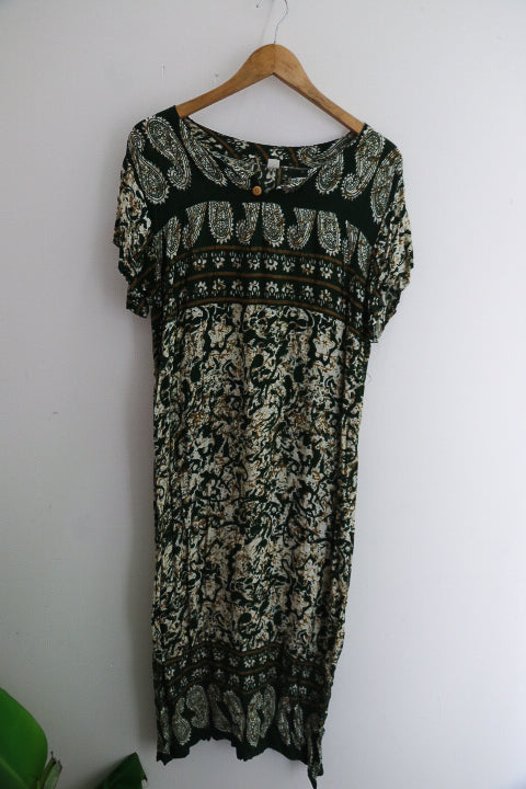 Vintage womens boho maxi black beige dress size 10