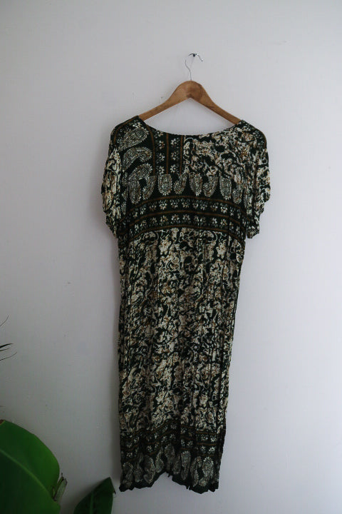 Vintage womens boho maxi black beige dress size 10