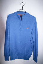 Vintage men Gasoline blue oversize 1/4 zip mock neck sweatshirt XL|L31 W22|SKU 6703