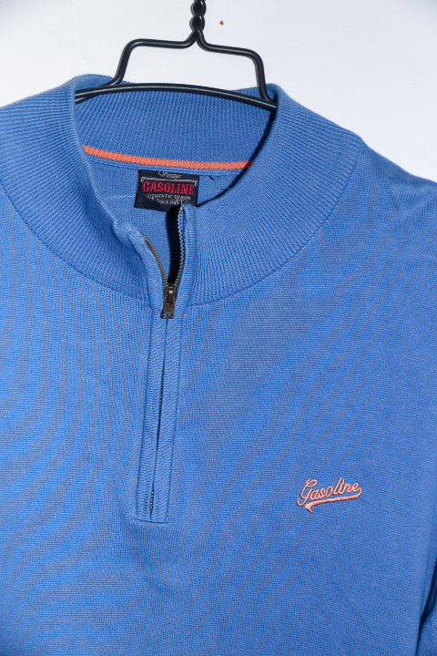 Vintage men Gasoline blue oversize 1/4 zip mock neck sweatshirt XL|L31 W22|SKU 6703