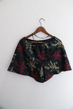 Vintage womens black floral print two piece tank top and a short uk 12-14