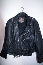 Vintage men Akaso Guiness genuine leather black leather biker zipper jacket M|L29W21|SKU 6711