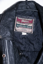 Vintage men Akaso Guiness genuine leather black leather biker zipper jacket M|L29W21|SKU 6711