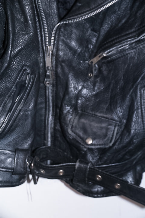 Vintage men Akaso Guiness genuine leather black leather biker zipper jacket M|L29W21|SKU 6711