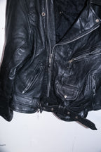 Vintage men Akaso Guiness genuine leather black leather biker zipper jacket M|L29W21|SKU 6711