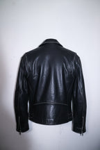 Vintage men Akaso Guiness genuine leather black leather biker zipper jacket M|L29W21|SKU 6711