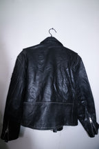 Vintage men Akaso Guiness genuine leather black leather biker zipper jacket M|L29W21|SKU 6711