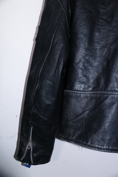 Vintage men Akaso Guiness genuine leather black leather biker zipper jacket M|L29W21|SKU 6711