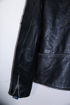 Vintage men Akaso Guiness genuine leather black leather biker zipper jacket M|L29W21|SKU 6711