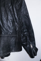 Vintage men Akaso Guiness genuine leather black leather biker zipper jacket M|L29W21|SKU 6711