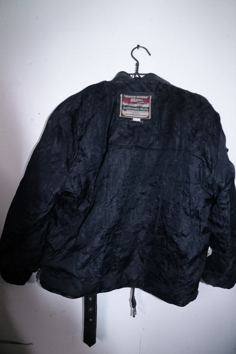 Vintage men Akaso Guiness genuine leather black leather biker zipper jacket M|L29W21|SKU 6711