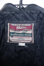 Vintage men Akaso Guiness genuine leather black leather biker zipper jacket M|L29W21|SKU 6711