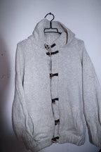 Vintage Long Cardigan Chunky Knit Women's Beige Knitted Coat with Hood & Toggle Closure M/L|L28 W21 SKU 6714