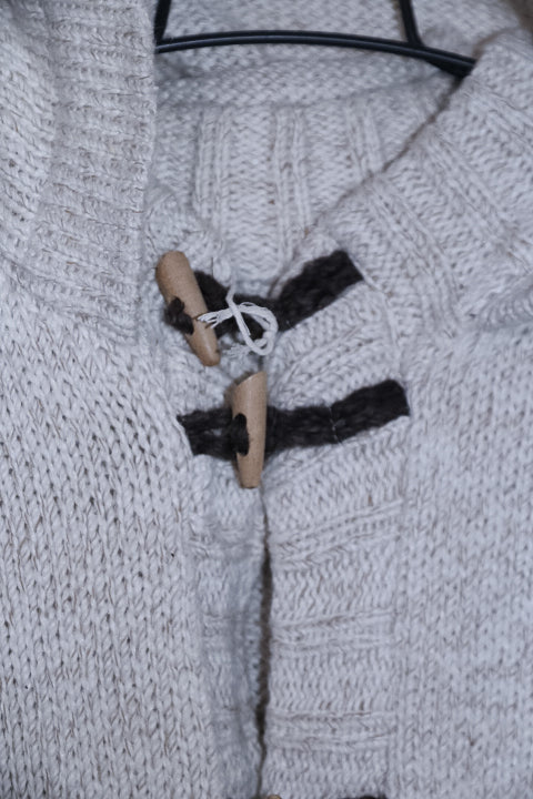 Vintage Long Cardigan Chunky Knit Women's Beige Knitted Coat with Hood & Toggle Closure M/L|L28 W21 SKU 6714