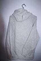 Vintage Long Cardigan Chunky Knit Women's Beige Knitted Coat with Hood & Toggle Closure M/L|L28 W21 SKU 6714