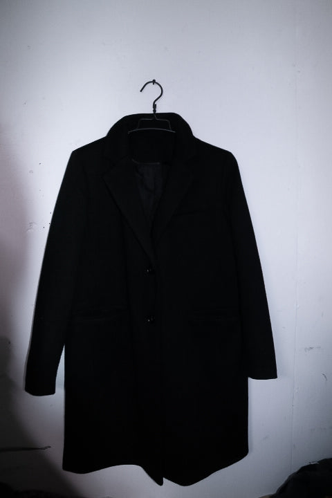 Vintage men Wool blend Tailored long navy single breast Coat UK 16|L41 W22|SKU 6717