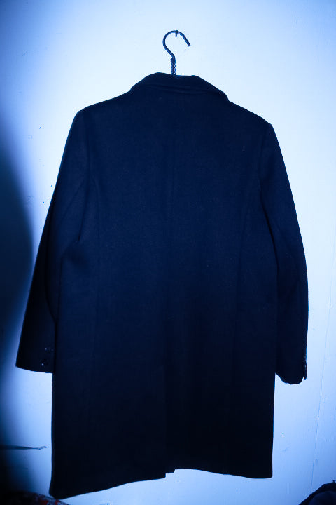 Vintage men Wool blend Tailored long navy single breast Coat UK 16|L41 W22|SKU 6717