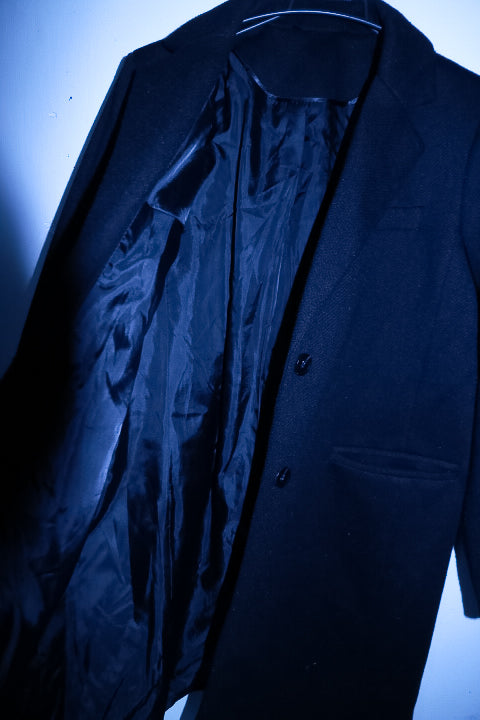 Vintage men Wool blend Tailored long navy single breast Coat UK 16|L41 W22|SKU 6717