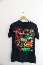 Vintage 2000s // Universal Studios // Spiderman Hulk Mummy Jurassic Park // Faded Distressed Black Small Tee
